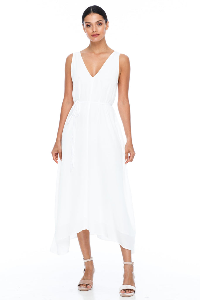 BLAK BRIDESMAIDS -  Calm Dress - white - Featuring a low v-neckline front and back with wider straps. An easy fit dress with self-waist tie.  Midi Length / 100% viscose.